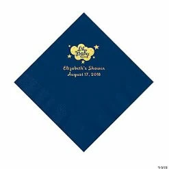 Budget 💯 Navy Blue Oh Baby Personalized Napkins with Gold Foil – 50 Pc. Luncheon 👏