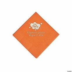 Cheap ✨ Pumpkin Orange Oh Baby Personalized Napkins with Silver Foil - 50 Pc. Beverage 🔔