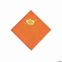 New 👍 Pumpkin Orange Oh Baby Personalized Napkins with Gold Foil - 50 Pc. Beverage ✨