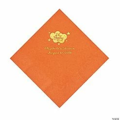 Promo 🌟 Pumpkin Orange Oh Baby Personalized Napkins with Gold Foil - 50 Pc. Luncheon 💯