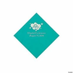 Brand new ❤️ Teal Oh Baby Personalized Napkins with Silver Foil - 50 Pc. Beverage ✔️