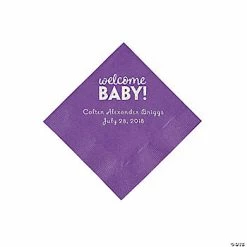 Best deal 🛒 Amethyst Welcome Baby Personalized Napkins with Silver Foil - 50 Pc. Beverage 😍