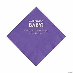 Flash Sale ✔️ Amethyst Welcome Baby Personalized Napkins with Silver Foil - 50 Pc. Luncheon 😉