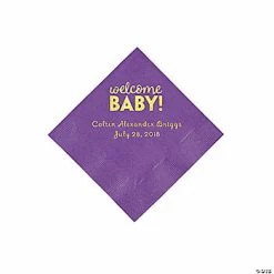 Best Pirce ✔️ Amethyst Welcome Baby Personalized Napkins with Gold Foil - 50 Pc. Beverage 🥰