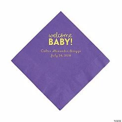 Coupon 🤩 Amethyst Welcome Baby Personalized Napkins with Gold Foil - 50 Pc. Luncheon 😍