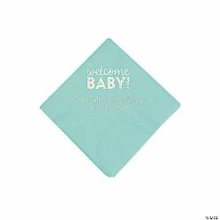 Best Sale 💯 Mint Welcome Baby Personalized Napkins with Silver Foil - 50 Pc. Beverage 😀