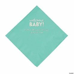Best Pirce 🔔 Mint Welcome Baby Personalized Napkins with Silver Foil – 50 Pc. Luncheon 🔔