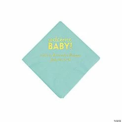 Buy 😀 Mint Welcome Baby Personalized Napkins with Gold Foil - 50 Pc. Beverage 😍