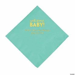 Cheapest 🎉 Mint Welcome Baby Personalized Napkins with Gold Foil – 50 Pc. Luncheon 🧨