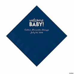 Cheap 🌟 Navy Welcome Baby Personalized Napkins with Silver Foil – 50 Pc. Luncheon 🔔
