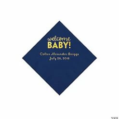 Cheap 😍 Navy Welcome Baby Personalized Napkins with Gold Foil - 50 Pc. Beverage 🥰