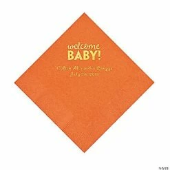 Outlet 😉 Pumpkin Welcome Baby Personalized Napkins with Gold Foil - 50 Pc. Luncheon 🧨