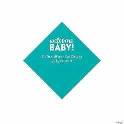 Buy 👏 Teal Welcome Baby Personalized Napkins with Silver Foil - 50 Pc. Beverage 💯