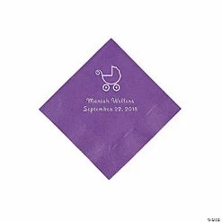 Deals 👍 Amethyst Baby Carriage Personalized Napkins with Silver Foil - Beverage ✨