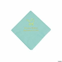 Top 10 👏 Mint Green Baby Carriage Personalized Napkins with Gold Foil - Beverage ✔️