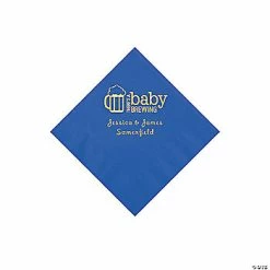 Budget 🔥 Cobalt Blue Baby Brewing Personalized Napkins with Gold Foil - 50 Pc. Beverage 👍