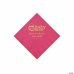Best Sale 🤩 Hot Pink Baby Brewing Personalized Napkins with Gold Foil - 50 Pc. Beverage 😉