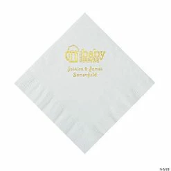 Promo 👏 White Baby Brewing Personalized Napkins with Gold Foil - 50 Pc. Luncheon 🎉