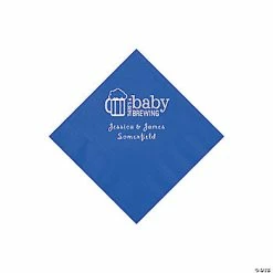 New 🎁 Cobalt Blue Baby Brewing Personalized Napkins with Silver Foil - 50 Pc. Beverage 👏