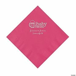 New 😀 Hot Pink Baby Brewing Personalized Napkins with Silver Foil - 50 Pc. Luncheon ⭐