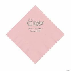 Cheap ❤️ Light Pink Baby Brewing Personalized Napkins with Silver Foil - 50 Pc. Luncheon ✔️