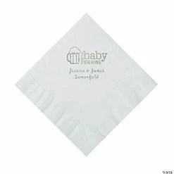 Cheap 💯 White Baby Brewing Personalized Napkins with Silver Foil - 50 Pc. Luncheon 🤩