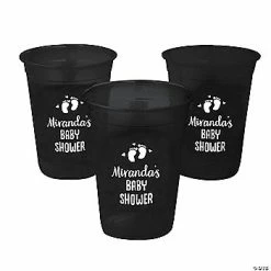 Flash Sale 🎁 Black Personalized Baby Shower Footprints Plastic Cups - 40 Pc. ❤️