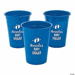 Best Pirce 🥰 Blue Personalized Baby Shower Footprints Plastic Cups - 40 Pc. 🔥