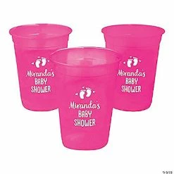 Buy 👏 Hot Pink Personalized Baby Shower Footprints Plastic Cups - 40 Pc. 🎁