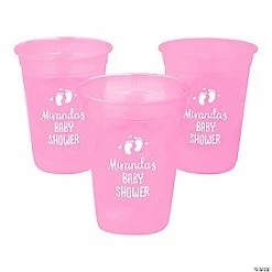 Outlet 🥰 Pink Personalized Baby Shower Footprints Plastic Cups - 40 Pc. 💯