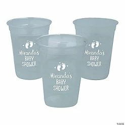 Best Pirce 🔔 Silver Personalized Baby Shower Footprints Plastic Cups - 40 Pc. ⭐
