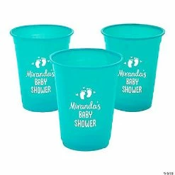 Best Pirce 💯 Teal Personalized Baby Shower Footprints Plastic Cups - 40 Pc. 😀