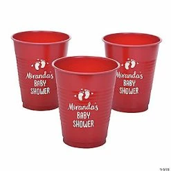 Wholesale 🥰 Red Personalized Baby Shower Footprints Plastic Cups - 40 Pc. ✔️
