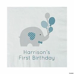 Deals ⌛ Personalized 1st 🎂 Birthday Boy Elephant Paper Beverage Napkins - 50 Pc. 🥰