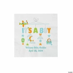 Outlet 👍 Personalized It’s a Boy Blue Mobile Beverage Napkins - 50 Pc. ⌛