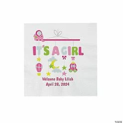 Discount 🎉 Personalized It’s a Girl Pink Mobile Paper Beverage Napkins - 50 Pc. 🎁