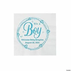 Budget 🧨 Personalized It’s a Boy Blue Heart Beverage Napkins - 50 Pc. ✨
