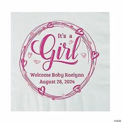 Best Sale ✨ Personalized It’s a Girl Pink Heart Luncheon Napkins - 50 Pc. 🤩