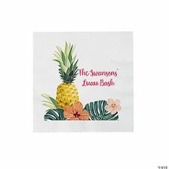 Best Sale 😀 Personalized Pineapple Luau Paper Beverage Napkins - 50 Pc. 🎉