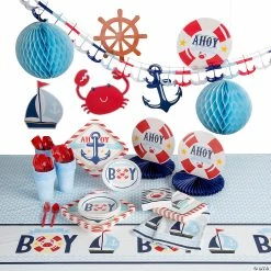 Budget π Ahoy Itβs a Boy Nautical Baby Shower Tableware Kit for 24 Guests π₯°