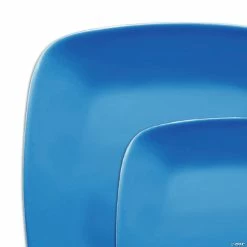 Hot Sale 🥰 Blue Flat Rounded Square Disposable Plastic Dinnerware Value Set (120 Dinner Plates + 120 Salad Plates) 😉