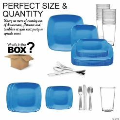 Wholesale 😉 Blue Flat Rounded Square Disposable Plastic Dinnerware Value Set (60 Settings) ✔️ -Party Tableware Shop blue flat rounded square disposable plastic dinnerware value set 60 settings14274000 a03