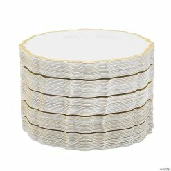 Cheap 🔥 Bulk Premium White Plastic Dinner Plates with Ornate Gold Trim - 72 Pc. 👍