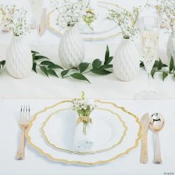 Cheap 🔥 Bulk Premium White Plastic Dinner Plates with Ornate Gold Trim - 72 Pc. 👍 -Party Tableware Shop bulk premium white plastic dinner plates with ornate gold trim 72 pc 14211771 a02