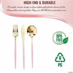 Discount 💯 Gold with Pink Handle Moderno Disposable Plastic Cutlery Set - Spoons, Forks and Knives (240 Guests) 🎁 -Party Tableware Shop gold with pink handle moderno disposable plastic cutlery set spoons forks and knives 240 guests14273815 a02