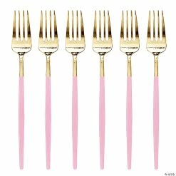 Best reviews of โญ Gold with Pink Handle Moderno Disposable Plastic Dinner Forks (120 Forks) โญ