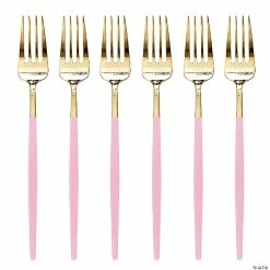 Budget ๐ Gold with Pink Handle Moderno Disposable Plastic Dinner Forks (240 Forks) ๐งจ