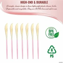 Buy 👍 Gold with Pink Handle Moderno Disposable Plastic Dinner Knives (120 Knives) ⭐ -Party Tableware Shop gold with pink handle moderno disposable plastic dinner knives 120 knives14273818 a02