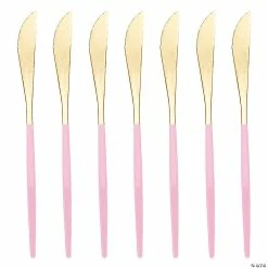 Flash Sale 🥰 Gold with Pink Handle Moderno Disposable Plastic Dinner Knives (240 Knives) 💯