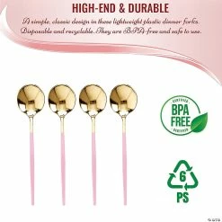 Coupon ✨ Gold with Pink Handle Moderno Disposable Plastic Dinner Spoons (120 Spoons) 😀 -Party Tableware Shop gold with pink handle moderno disposable plastic dinner spoons 120 spoons14273822 a02